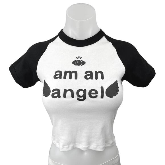 Los Angeles Apparel Black White Am An Angel Crop Baby Tee T Shirt Top Size S - Picture 1 of 8